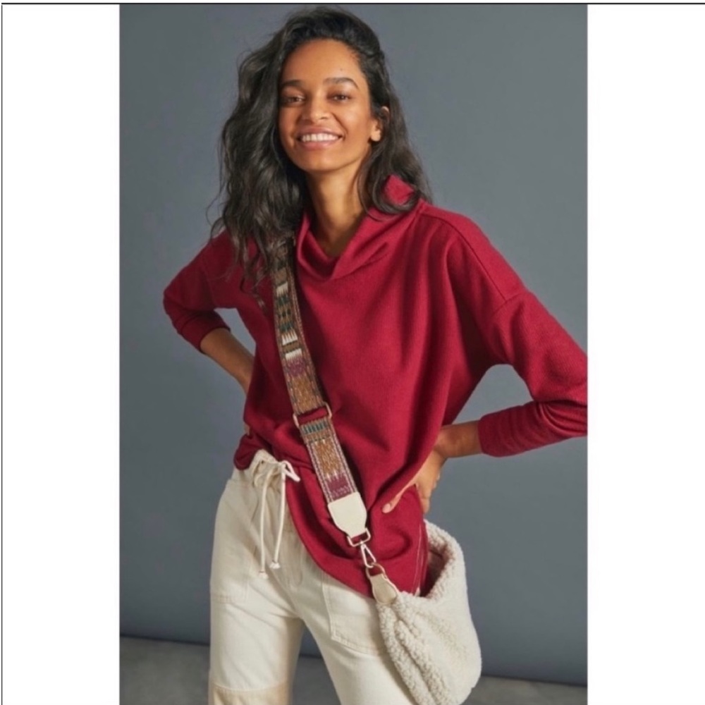 Anthropologie Theresa Cowl Neck‎ Sweater Tunic Long Sleeve Top Burgundy Red
